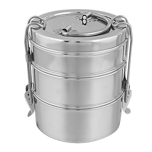 bb home Lunch/Tiffin Box With 3 Containers - 8X3, Stainless Steel, 1 pc  Dishwasher Safe