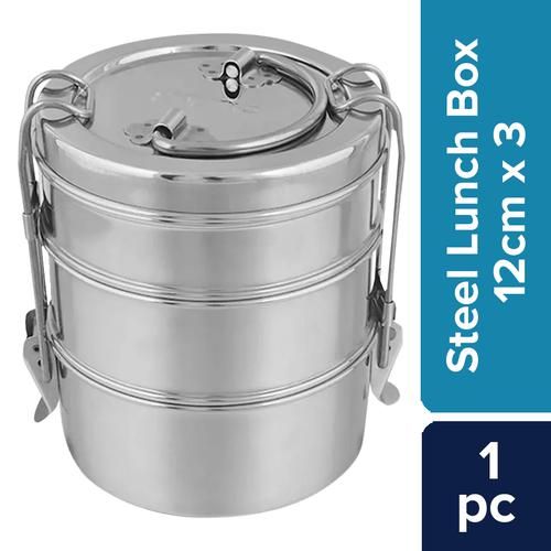 BB Home Lunch/Tiffin Box With 3 Containers - 8X3, Stainless Steel, 1 pc  Dishwasher Safe