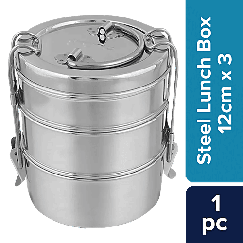 bb home Lunch/Tiffin Box With 3 Containers - 8X3, Stainless Steel, 1 pc  Dishwasher Safe