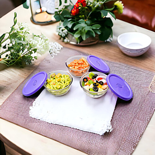 Yera Glass Bowl Set With Lids - Transparent, 435 ml (Set of 2) Dishwasher Safe