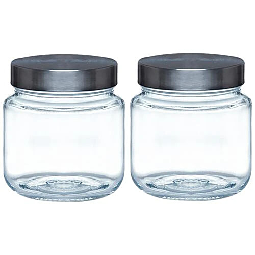 Yera Glass Jar With Steel Cap, 565 ml Set of 2 Dishwasher Safe