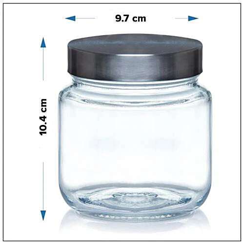 Yera Glass Jar With Steel Cap, 565 ml Set of 2 Dishwasher Safe