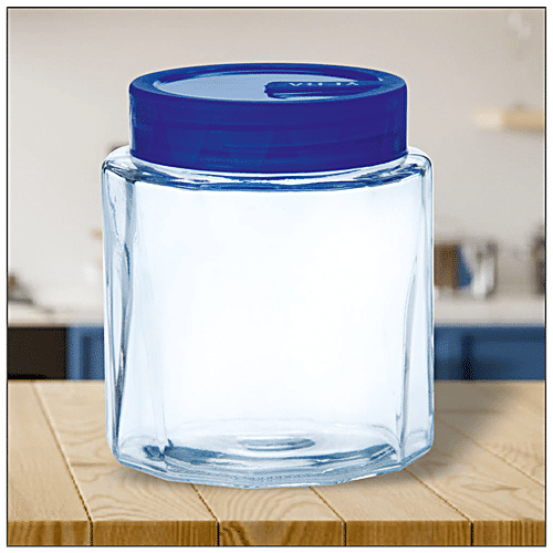 Buy Yera Pantry/Cookie/Snacks Glass Jar With Blue Lid Online at Best