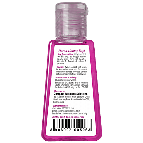 Aeres Hand Sanitizer Gel - Mystic , Alcohol Based, With Moisturizer & Vitamin E, Kills 99.99% Germs, 30 ml  