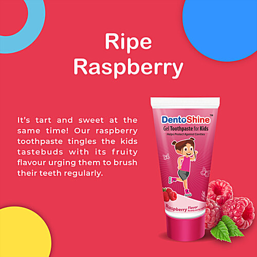 Dentoshine   Gel Toothpaste For Kids - Raspberry Flavour, Dora, 80 g  Low Fluoride for Cavity Protection