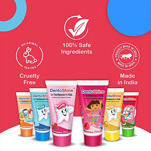 Dentoshine   Gel Toothpaste For Kids - Raspberry Flavour, Dora, 80 g  Low Fluoride for Cavity Protection