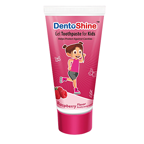 Dentoshine   Gel Toothpaste For Kids - Raspberry Flavour, Dora, 80 g  Low Fluoride for Cavity Protection