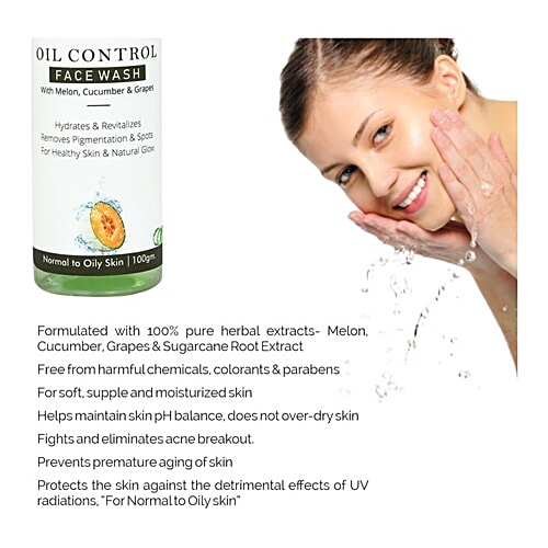 Globus Naturals Oil Control Face Wash - with Melon, Cucumber & Grapes, Normal to Oily Skin, Free from Harmful Chemicals & Paraben, 100 g  Free from Harmful Chemicals & Paraben