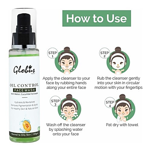 Globus Naturals Oil Control Face Wash - with Melon, Cucumber & Grapes, Normal to Oily Skin, Free from Harmful Chemicals & Paraben, 100 g  Free from Harmful Chemicals & Paraben