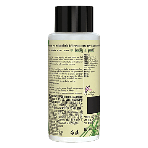 Love Beauty & Planet Radical Refresher Hair Conditioner - Tea Tree Oil & Vetiver, For Tired Hair, No Silicones & No Added Parabens, 400 ml No Silicones & No Added Parabens