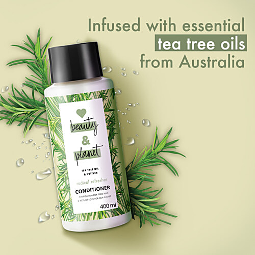 Love Beauty & Planet Radical Refresher Hair Conditioner - Tea Tree Oil & Vetiver, For Tired Hair, No Silicones & No Added Parabens, 400 ml No Silicones & No Added Parabens