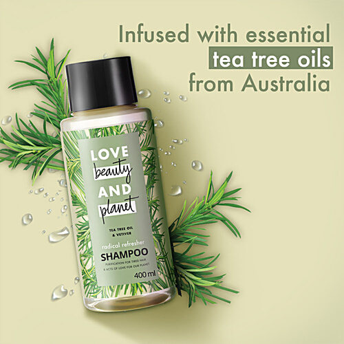 Love Beauty & Planet Radical Refresher Hair Shampoo - Tea Tree Oil & Vetiver, For Tired Hair, 400 ml  No Silicones & No Added Parabens