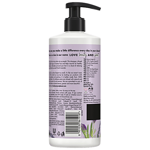 Love Beauty & Planet Argan Oil and Lavender Sulfate Free Smooth and Serene Shampoo, 400 ml  No Silicones & No Added Parabens