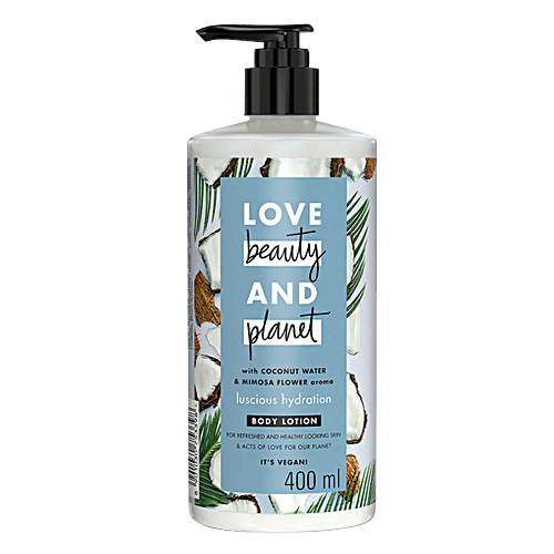 Love Beauty & Planet Coconut Water and Mimosa Flower Aroma Luscious Hydration Body Lotion, 400 ml It's Vegan, No Parabens