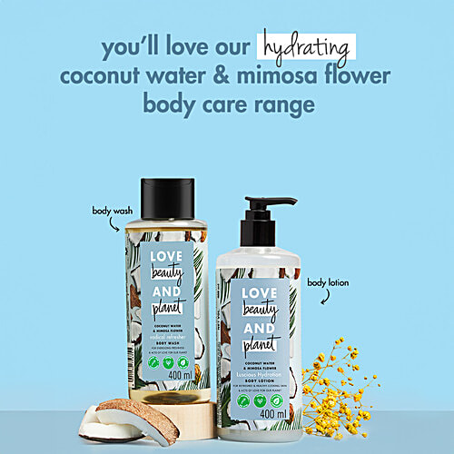 Love Beauty & Planet Coconut Water and Mimosa Flower Aroma Luscious Hydration Body Lotion, 400 ml It's Vegan, No Parabens