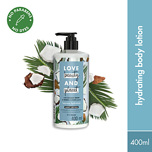 Love Beauty & Planet Coconut Water and Mimosa Flower Aroma Luscious Hydration Body Lotion, 400 ml It's Vegan, No Parabens