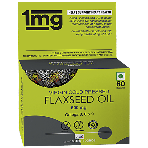 Buy 1mg Flaxseed Oil Capsules 500 mg Virgin Cold Pressed, Veg Online