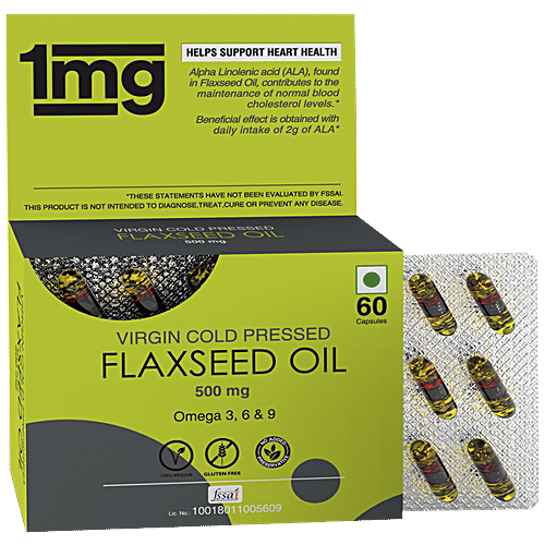 Buy 1mg Flaxseed Oil Capsules 500 mg Virgin Cold Pressed, Veg Online at Best Price of Rs 595