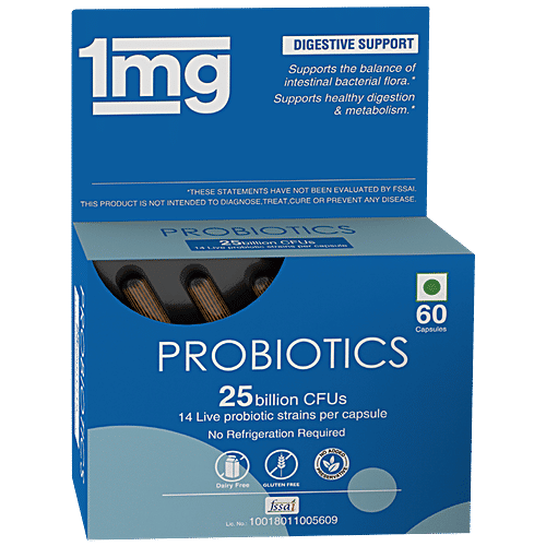 1mg Probiotics 25 Billion CFUs - 14 Live Probiotic Strains, Veg, 60 pcs Digestive Support
