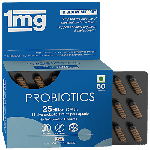 1mg Probiotics 25 Billion CFUs - 14 Live Probiotic Strains, Veg, 60 pcs Digestive Support