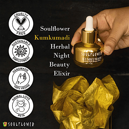 Soulflower Kumkumadi - Ayurvedic Facial Oil For Glowing Skin, Face Moisturizer For Winter, 30 ml Paraben Free, Artificial Fragrance Free