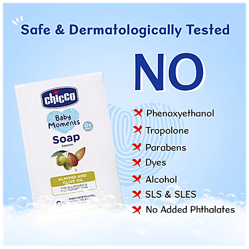 Chicco Baby Moments - Soap, Almond & Olive Oil, For Nourished & Moisturised Skin, 75 g (Buy 3 Get 1 Free) Parabens Free