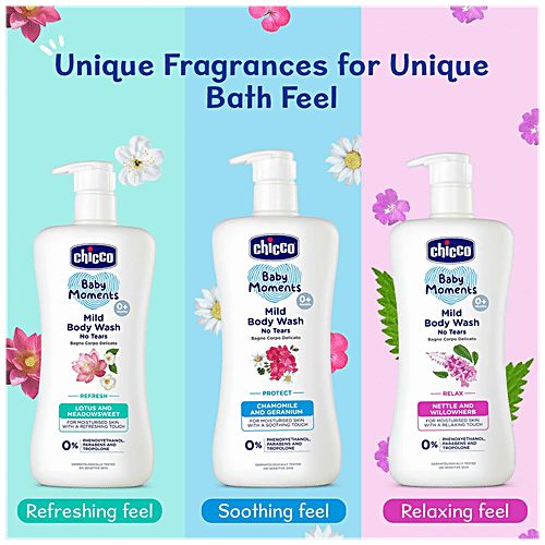 Chicco Baby Moments - Mild Body Wash, Protect, Chamomile & Geranium, For Moisturised Skin, With A Soothing Touch, 500 ml  Parabens Free