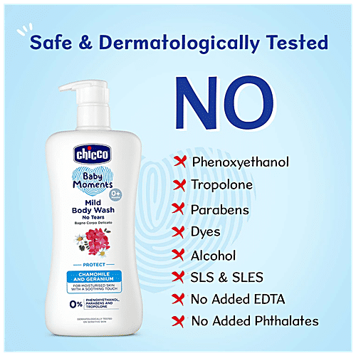 Chicco Baby Moments - Mild Body Wash, Protect, Chamomile & Geranium, For Moisturised Skin, With A Soothing Touch, 500 ml  Parabens Free