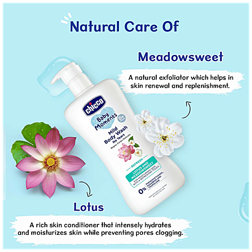 Chicco Baby Moments - Mild Body Wash, Refresh, Lotus & Meadowsweet, For Moisturised Skin, With A Refreshing Touch, 100 ml  Parabens Free