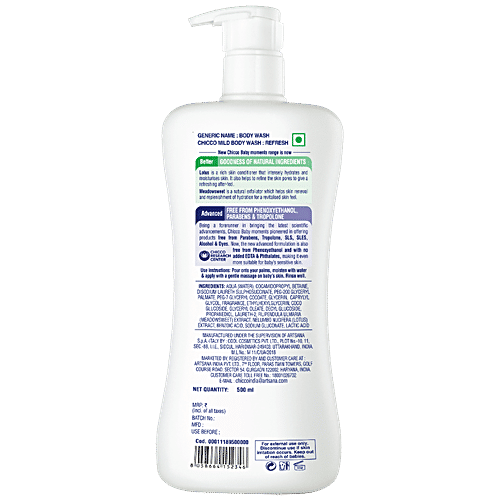 Chicco Baby Moments - Mild Body Wash, Refresh, Lotus & Meadowsweet, For Moisturised Skin, With A Refreshing Touch, 500 ml  Parabens Free