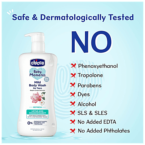 Chicco Baby Moments - Mild Body Wash, Refresh, Lotus & Meadowsweet, For Moisturised Skin, With A Refreshing Touch, 500 ml  Parabens Free