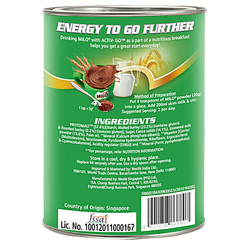 Nestle Milo Active-Go Powder - Rich In Vitamins & Calcium, Chocolate Flavour, 400 g Tin Source of Vitamin D & Calcium