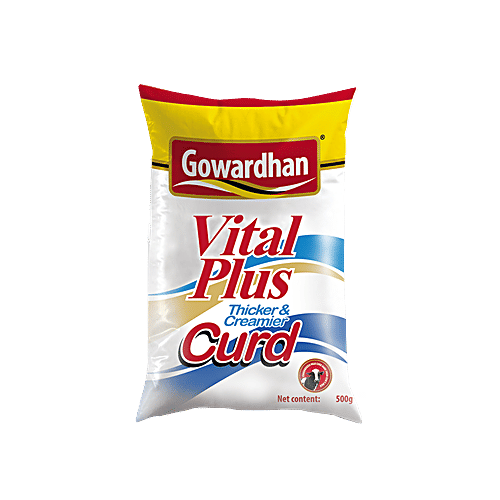Gowardhan Vital Plus Curd, 500 g Pouch Thick & Creamier, Zero Added Sugar