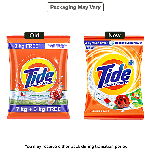 Tide Plus Double Power Detergent Washing Powder - Jasmine & Rose, 10 kg  Removes Deep-Seated Tough Stains, Removes Bad Odour, Leaves Clothes Fresh & Bright