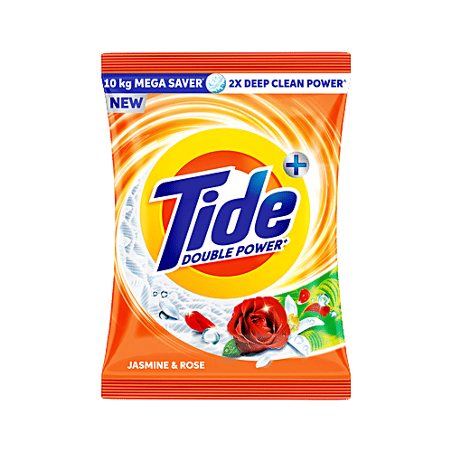 Tide Plus Double Power Detergent Washing Powder - Jasmine & Rose, 10 kg  Removes Deep-Seated Tough Stains, Removes Bad Odour, Leaves Clothes Fresh & Bright