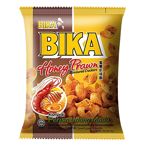 BIKA Honey Prawn Crackers, 70 g Pouch Zero Trans Fat