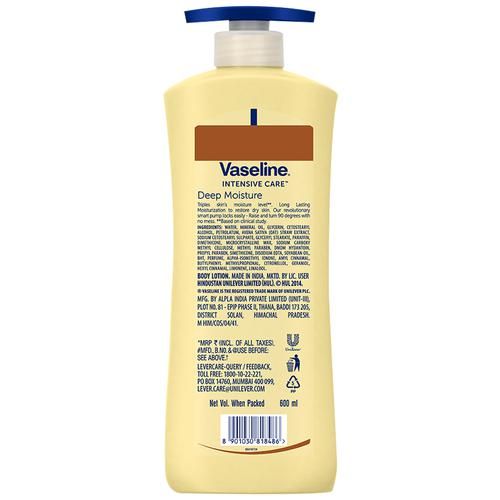 Vaseline Intensive Care Deep Moisture Body Lotion - Dry Skin, With Pure Oat Extract, Long Lasting Moisturization, 600 ml  