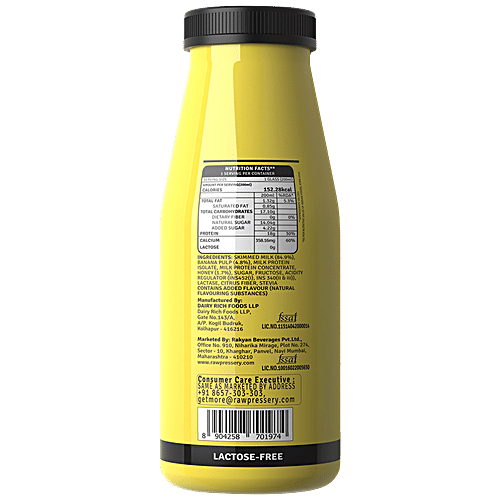 Raw Pressery Protein Milkshake - Banana Honey, 200 ml Lactose Free, 60 % Calcium