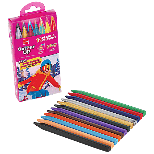 BIC Cello ColourUp Plastic Crayons - Tictac, 12+2 Shades, 1 pc (Get Gold & Silver Plastic Crayon Inside) 