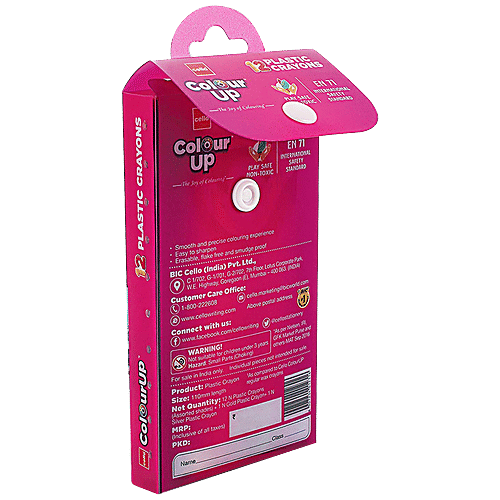 BIC Cello ColourUp Plastic Crayons - Tictac, 12+2 Shades, 1 pc (Get Gold & Silver Plastic Crayon Inside) 