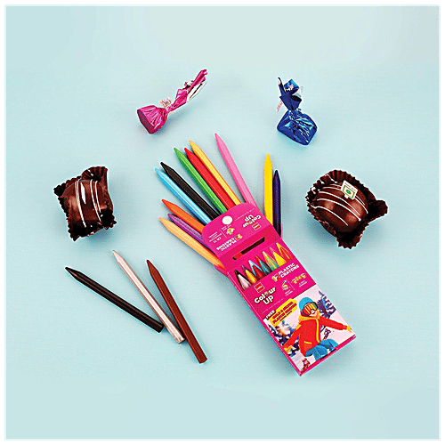 BIC Cello ColourUp Plastic Crayons - Tictac, 12+2 Shades, 1 pc (Get Gold & Silver Plastic Crayon Inside) 