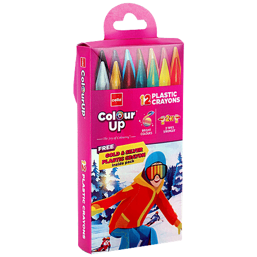 BIC Cello ColourUp Plastic Crayons - Tictac, 12+2 Shades, 1 pc (Get Gold & Silver Plastic Crayon Inside) 