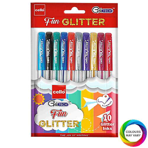 BIC Cello Geltech Fun Glitter Gel Pen - Assorted, 10 pcs  