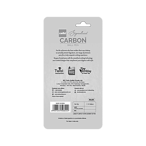 BIC Cello Signature Carbon Ball Pen - For Smooth Writing, 0.7 mm Tip, Blue, 1 pc Smoothest Writing Experience