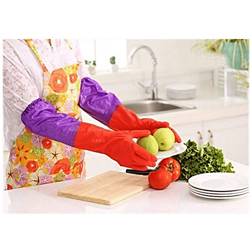 Spartan Reusable Multipurpose Rubber Hand Gloves Set - Multicolour, 18 cm, SLHG001, 1 pair  