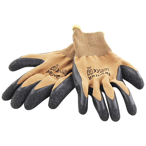 Spartan Premium Safety Latex Coating Gloves - Brown Shell With Black Crinkle Finish , 10 cm, 1 pair  