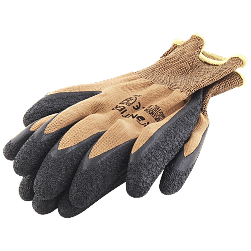 Spartan Premium Safety Latex Coating Gloves - Brown Shell With Black Crinkle Finish , 10 cm, 1 pair  