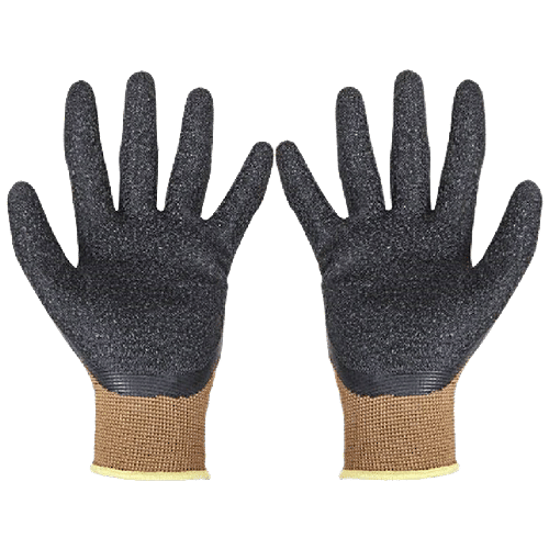 Spartan Premium Safety Latex Coating Gloves - Brown Shell With Black Crinkle Finish , 10 cm, 1 pair  
