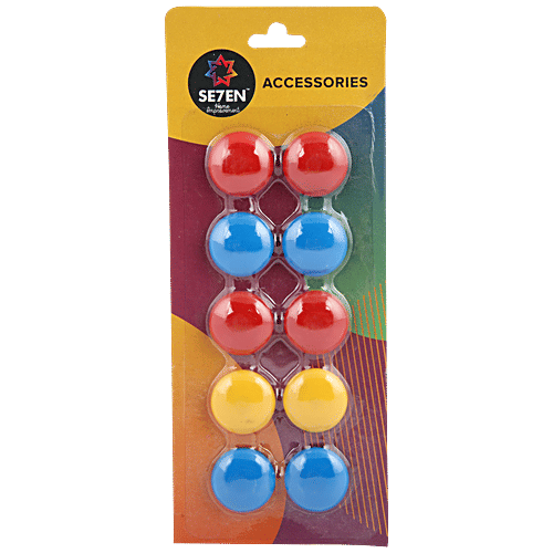 Se7en Magnet Buttons - For Magnetic Whiteboards, Stick Notes & Papers, Assorted, 10 pcs  