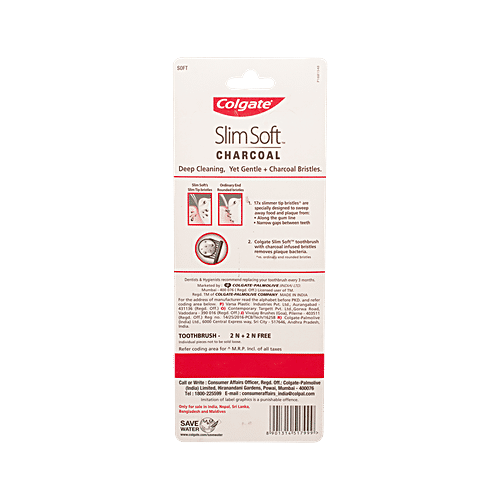 Colgate Slim Soft Charcoal Toothbrush, 4 pcs (Buy 2 Get 2 Free) 